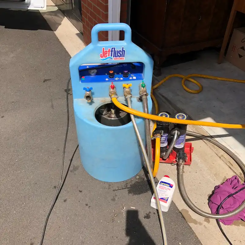Vector Heat power flush machine connected to a heating system